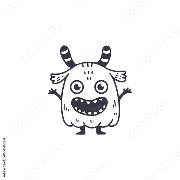 Fototapeta cute monster isolated on white background for coloring pages, magazines. Alien, cartoon character. Sketch, doodle. Vector illustration
