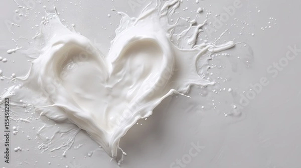 Fototapeta Milk Splash Forming a Heart Shape on a White Background