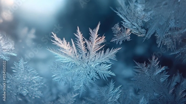 Fototapeta Snowflake Frost Patterns Create Stunning Textures on Glass in Winter