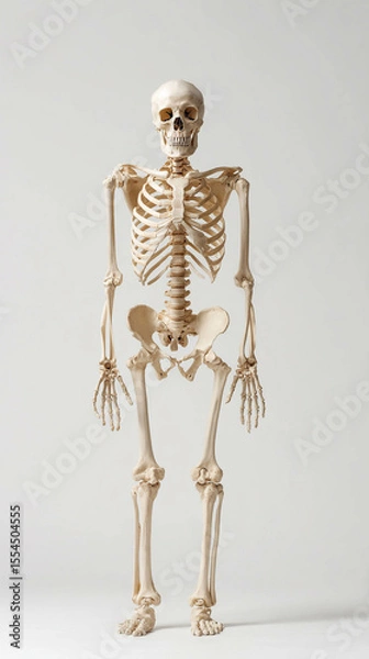 Obraz A detailed human skeleton model on a neutral background for educational purposes.