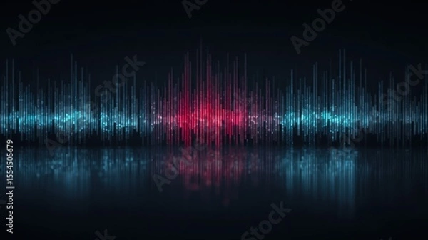 Obraz Abstract visualization of sound waves with reflection in water on dark background.