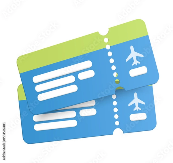 Fototapeta 3d couple of flight tickets, isolated on white background. Airplane ticket icon in 3d vector. Vector illustration