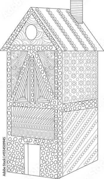 Obraz Stylized Medieval House Line Art with Intricate Patterns for Coloring Books and Decorative Use