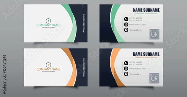 Obraz Vector set of modern business card templates with minimalist layout in orange and green tones. Suitable for professional or corporate branding.