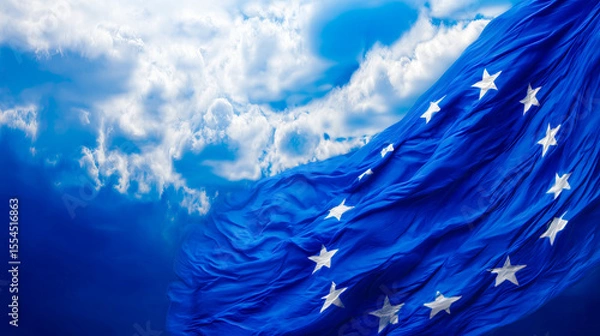 Fototapeta Europe flag in single color sky background, open space