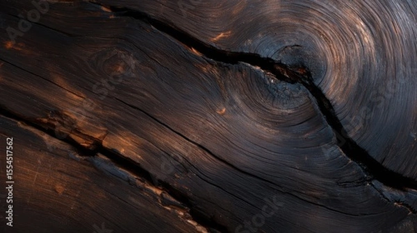 Obraz An artistic close-up of a beautifully textured dark wood surface showcases intricate grain patterns and natural beauty, adding warmth to any artistic setting.