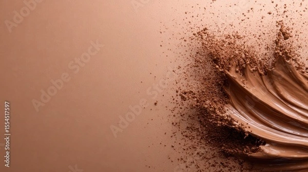 Obraz A close-up view of smooth chocolate spread artistically swept across a surface, paired with powdered chocolate, creating an indulgent and sophisticated dessert scene.