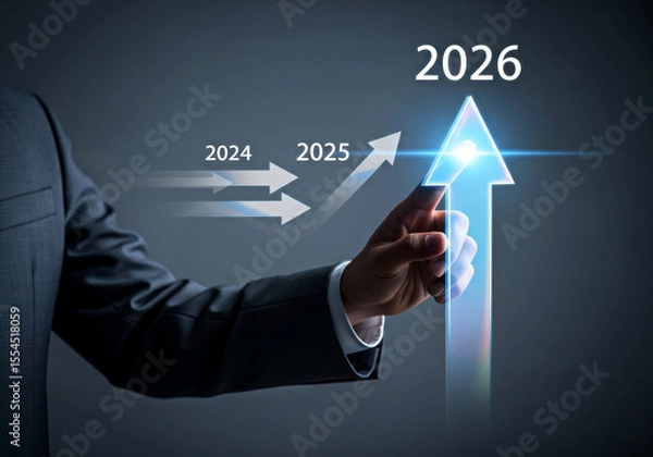 Fototapeta hand points to an upwardtrending arrow symbolizing growth 2026