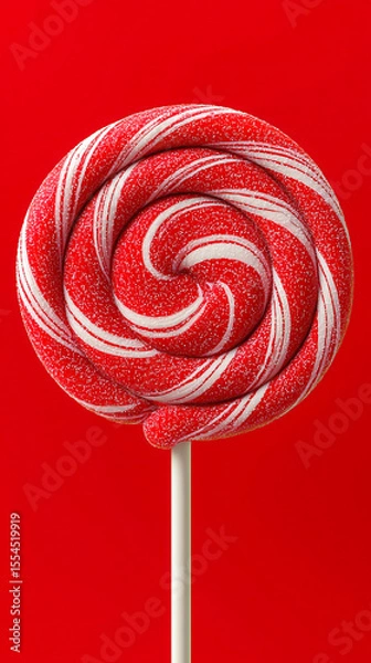 Fototapeta Red and white lollipop with a white stick