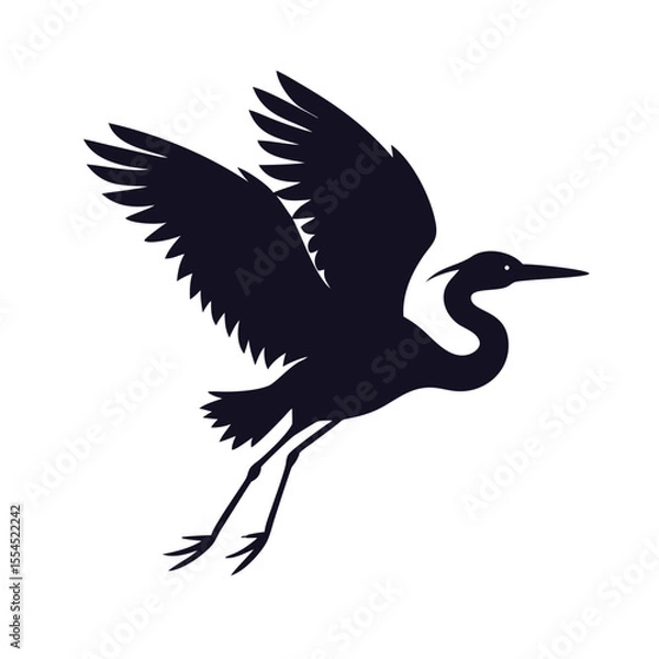 Fototapeta Flying Heron with Wings Spread Silhouette Vector Icon Graphic.