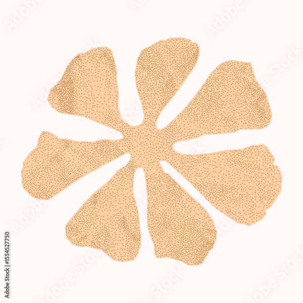 Fototapeta Simple flower silhouette with crumpled paper texture on dark background. Minimalistic pastel sticker cut from notebook page with jagged torn edges, gritty dotted texture, halftone element.