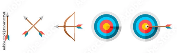 Fototapeta Set bow arrow archer shooting target icon flat vector design