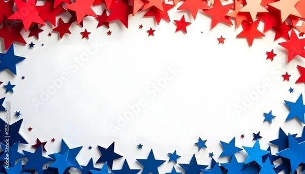 Fototapeta 4th July background Red and Blue Stars Border on White Background - Patriotic Design
