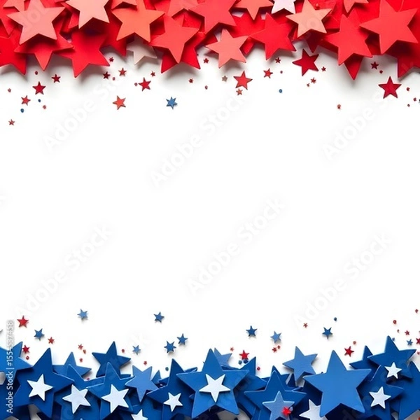 Fototapeta 4th July background Red and Blue Stars Border on White Background - Patriotic Design