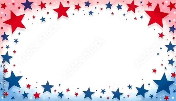 Fototapeta 4th July background Red and Blue Stars Border on White Background - Patriotic Design