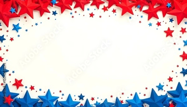 Fototapeta 4th July background Red and Blue Stars Border on White Background - Patriotic Design
