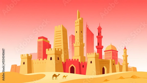 Fototapeta Desert Cityscape with Traditional and Modern Architecture