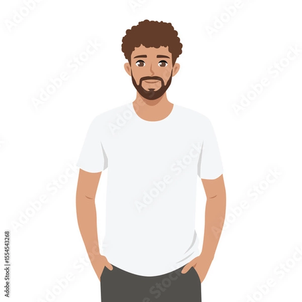 Fototapeta Casual Male Model in White TShirt. Flat Vector character illustration