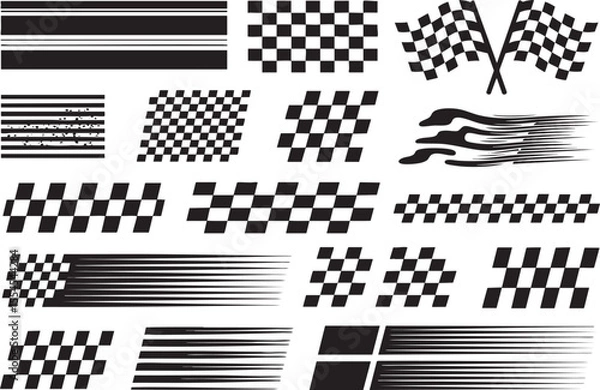 Fototapeta Racing Flags and Checkered Patterns A Collection of Motorsport-Inspired Graphics for Dynamic Designs Featuring Speed, Competition, and Victory Elements