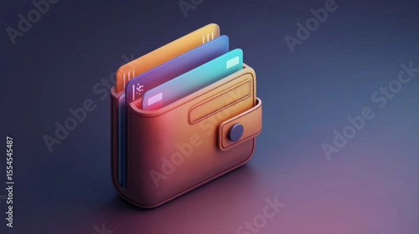 Fototapeta A detailed 3d rendering of a leather wallet with credit cards inside.