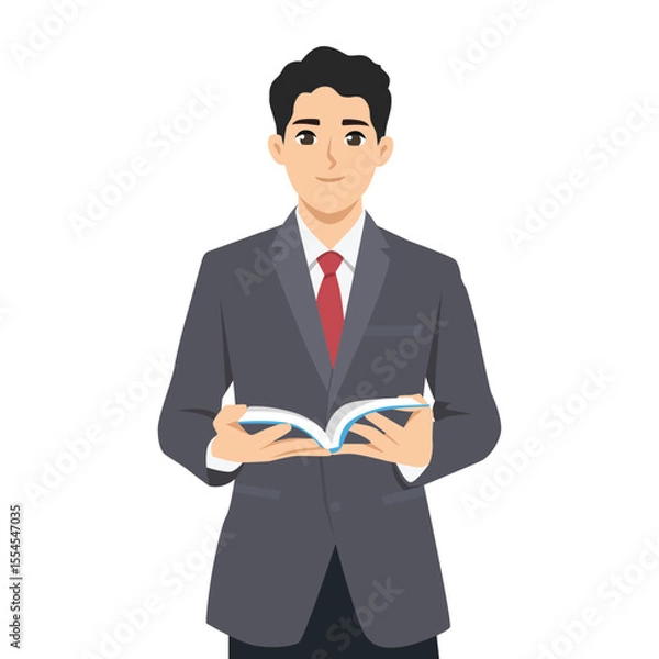Fototapeta Professional Businessman Reading a Book. Flat Vector character illustration