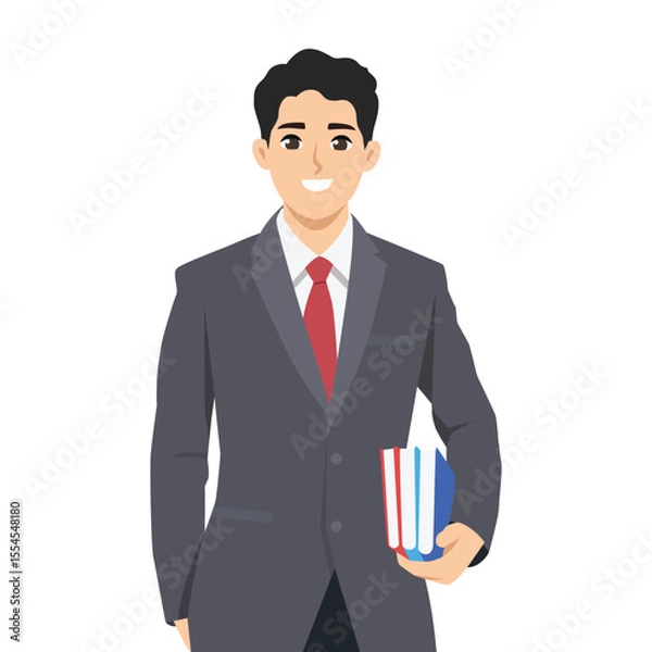Fototapeta Smiling Businessman Holding Books. Flat Vector character illustration