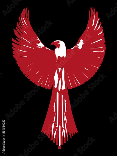 Obraz Eagle in red and white colors isolated on black background. Vector illustration for your stylized iconic designs of emblems and symbols