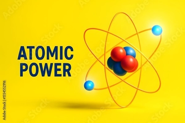 Fototapeta Atomic Energy Illustration with Glowing Particles for Science and Tech