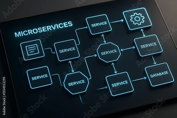 Fototapeta Technological Microservices Blueprint with Digital Nodes for Tech Presentations