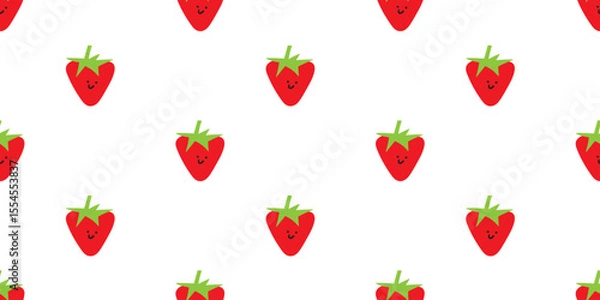 Fototapeta Strawberry. Character. Seamless pattern. Vector illustration on white background.