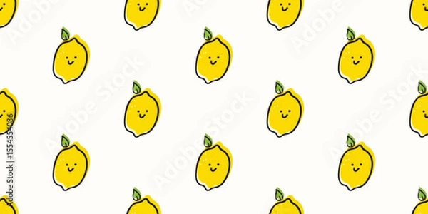 Fototapeta Lemon. Fruit funny character. Seamless pattern. Vector illustration on white background.