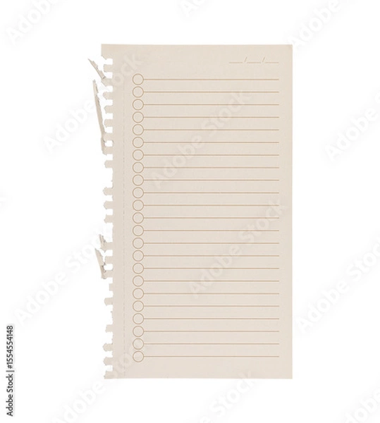 Fototapeta A lined paper sheet with checkmark circles on a textured background is ideal for planning, notes, and to-do lists with its organized layout. This versatile sheet suits personal organization, office