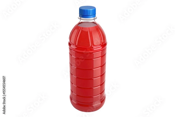 Fototapeta Red liquid in a clear plastic bottle with a blue cap isolated on transparent background