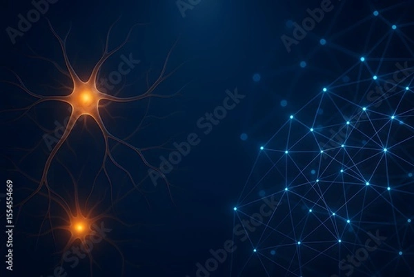 Fototapeta Neural Network Comparison with Brain and Digital Nodes for Tech Presentations
