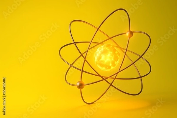Fototapeta Glowing Atomic Model with Energy Particles for Science and Education