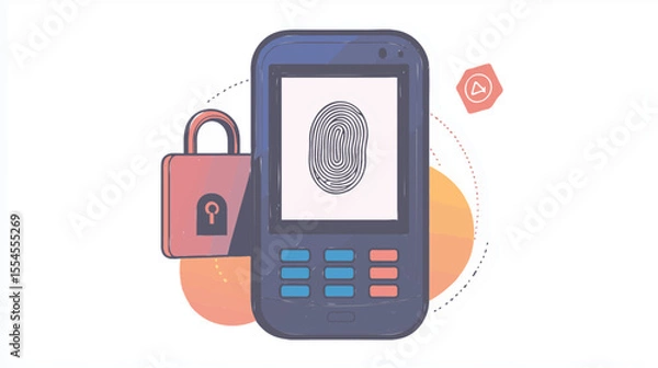 Fototapeta Mobile Phone Fingerprint Scan Padlock Cyber Security Data Protection
