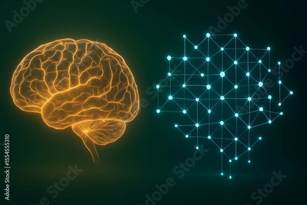 Fototapeta Human and AI Neural Networks with Brain and Digital Connections for Tech Presentations