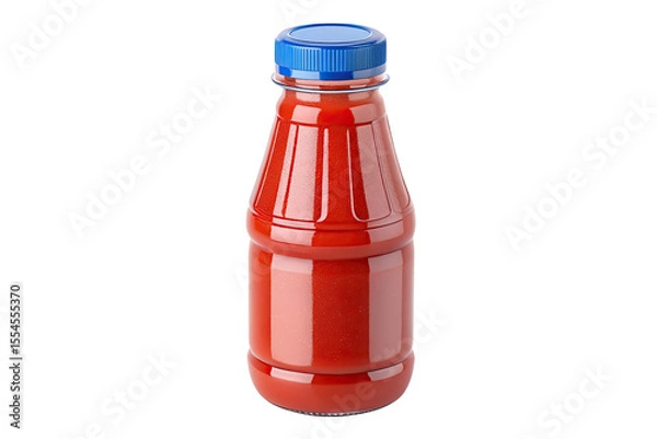Fototapeta Red liquid in a clear plastic bottle with a blue cap isolated on transparent background