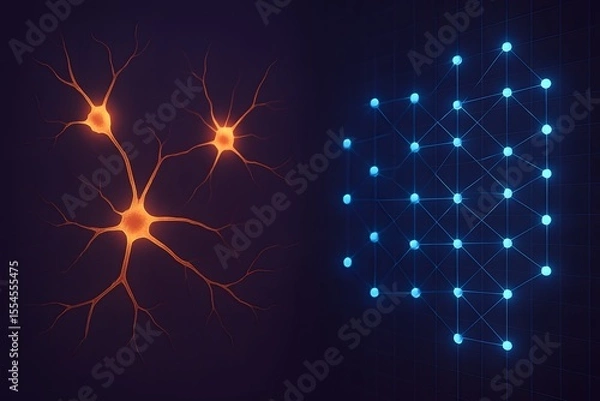 Fototapeta Neural Pathways vs AI Nodes with Brain and Digital Connections for Tech Concepts