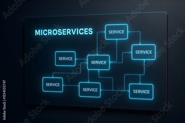 Fototapeta Glowing Microservices Architecture with Digital Nodes for Tech Presentations
