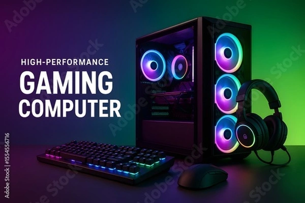 Fototapeta RGB Gaming Setup Showcase with Vibrant Lighting for Tech Enthusiasts