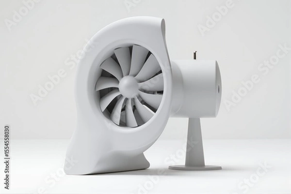 Fototapeta Modern gray turbine fan on a minimalistic white background  