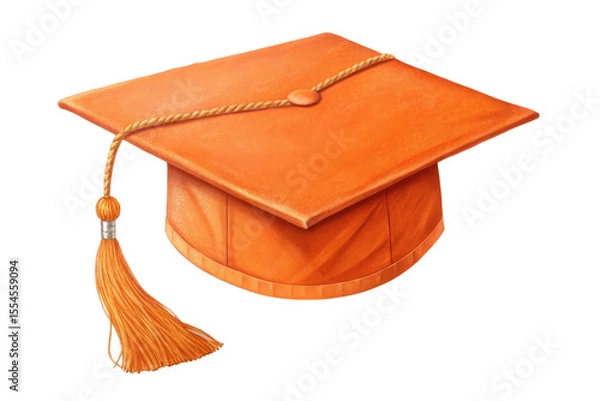 Fototapeta Orange graduation cap with tassel isolated on transparent background