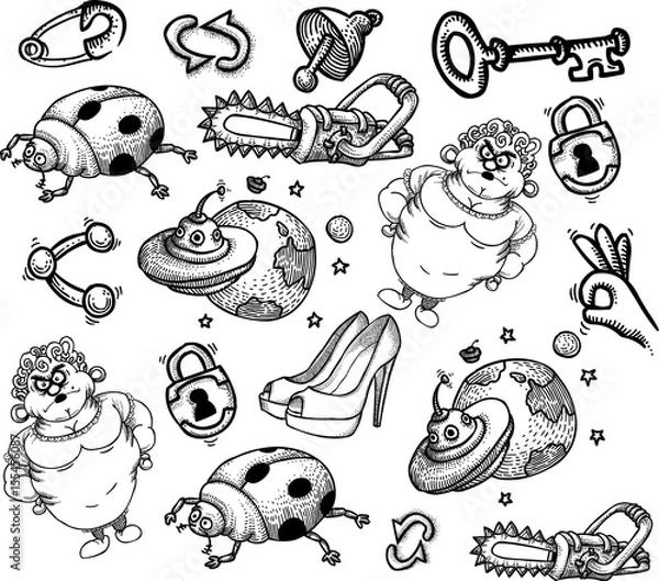 Obraz Cartoon characters seamless pattern. Pattern is included in file palette.
