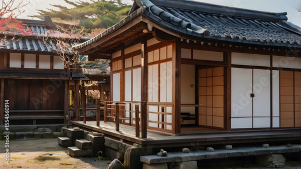 Fototapeta Serene Japanese Traditional House Architecture Wooden Structure and Shoji Screens