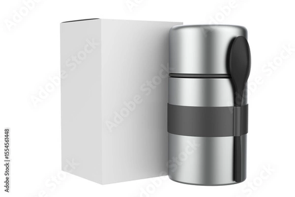 Obraz Stainless Steel Lunch Box, Insulated Bento Lunch Box. 3d illustration