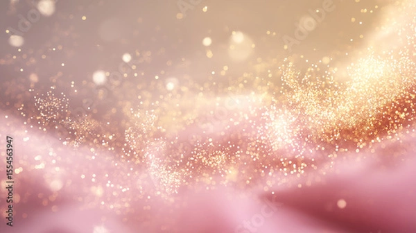 Fototapeta Abstract glitter background with soft golden and pink tones, dreamy bokeh lights, and a festive sparkle—ideal for luxury branding, celebration designs, or elegant event graphics.