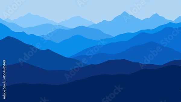 Fototapeta Layered blue mountain range silhouette against a pale sky background