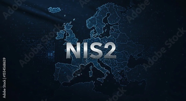 Obraz Conceptual NIS2 Flag with Silver Typography on Deep Navy Background
