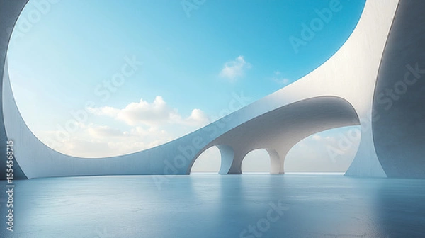 Fototapeta Empty cement floor in modern architecture ideal for car displays, presentations, and branding backdrops